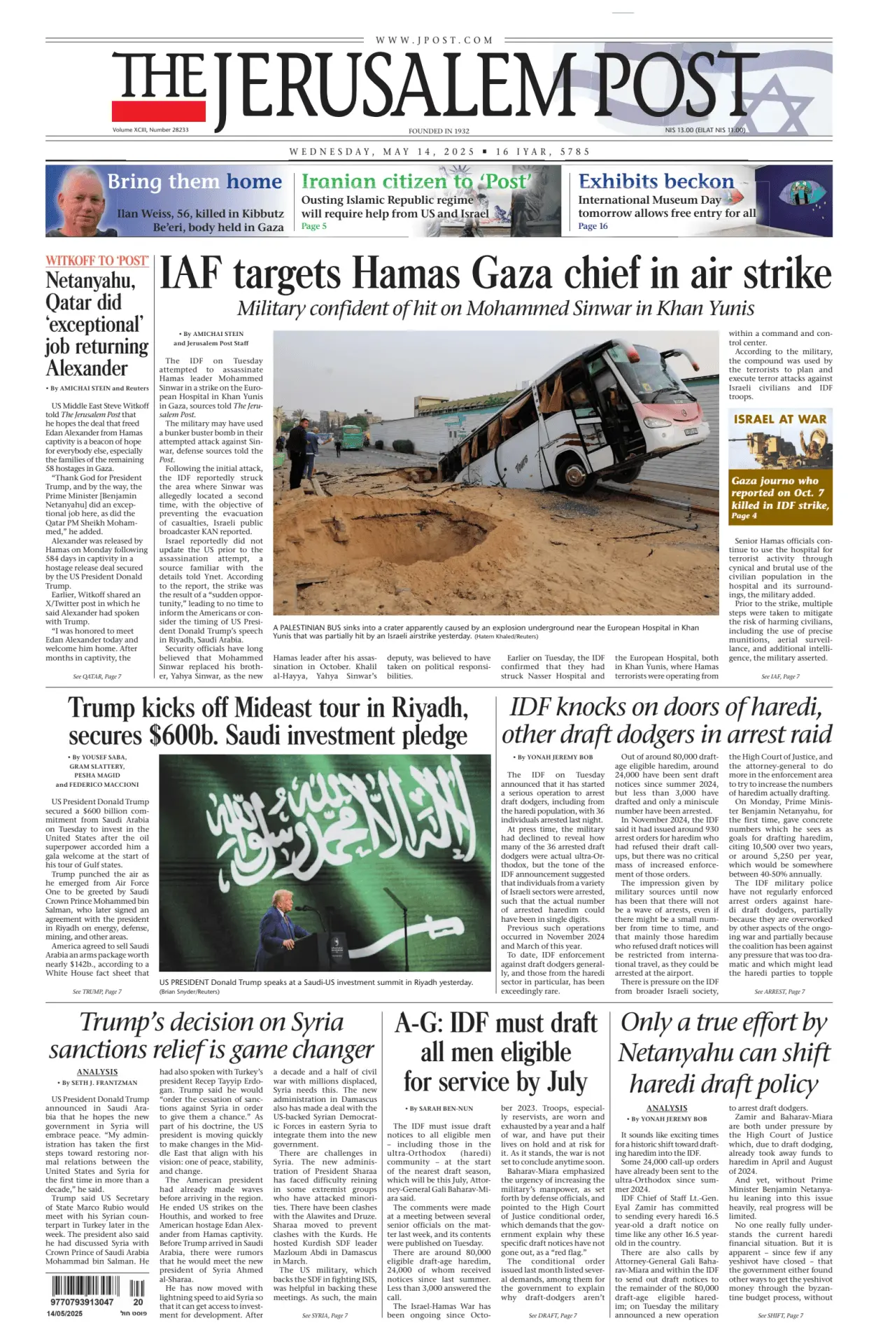 Prima-pagina-the jerusalem post-edizione-di-oggi-14-05-2025